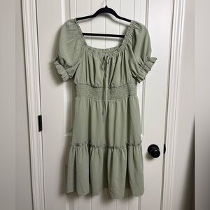 Amazon Sage Green Puff-Sleeve Midi Dress